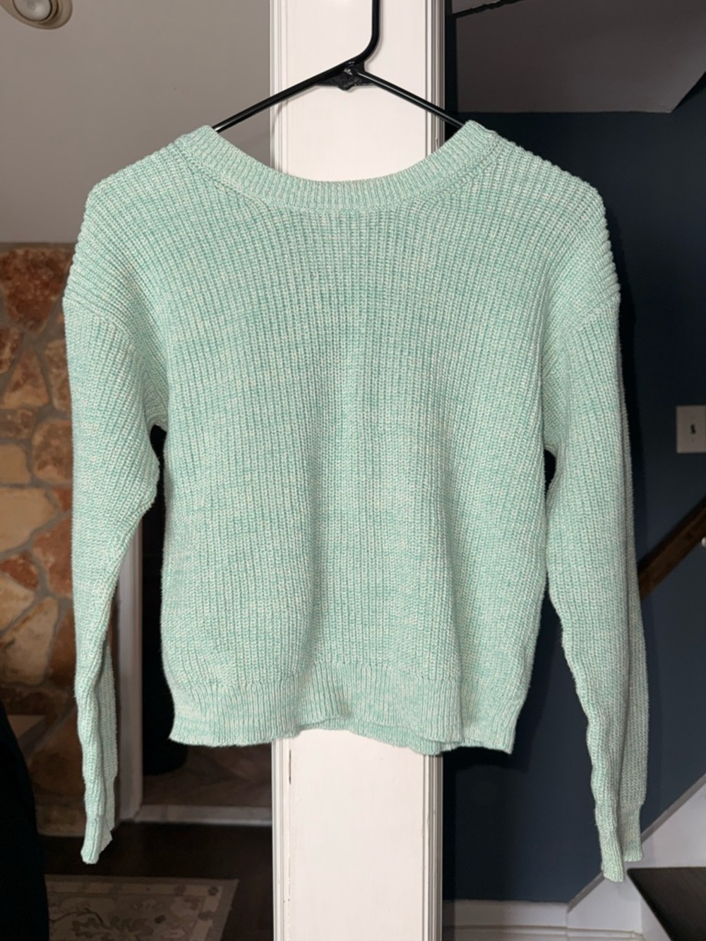 Cat & Jack Mint Green Knit Sweater Girls XL 14 Cropped Cozy Crewneck Pullover